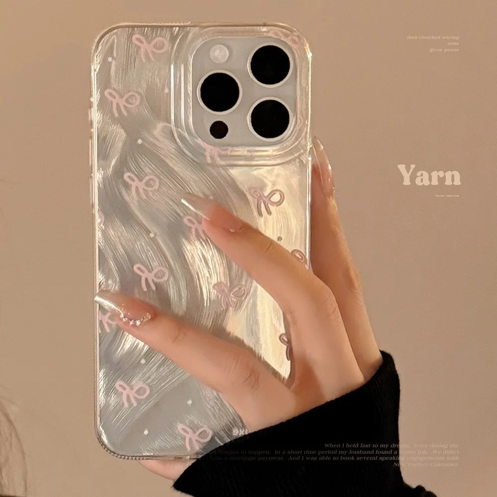 For iPhone 15 Pro Max Case Bow Pattern Aesthetic TPU Phone Cover - 2
