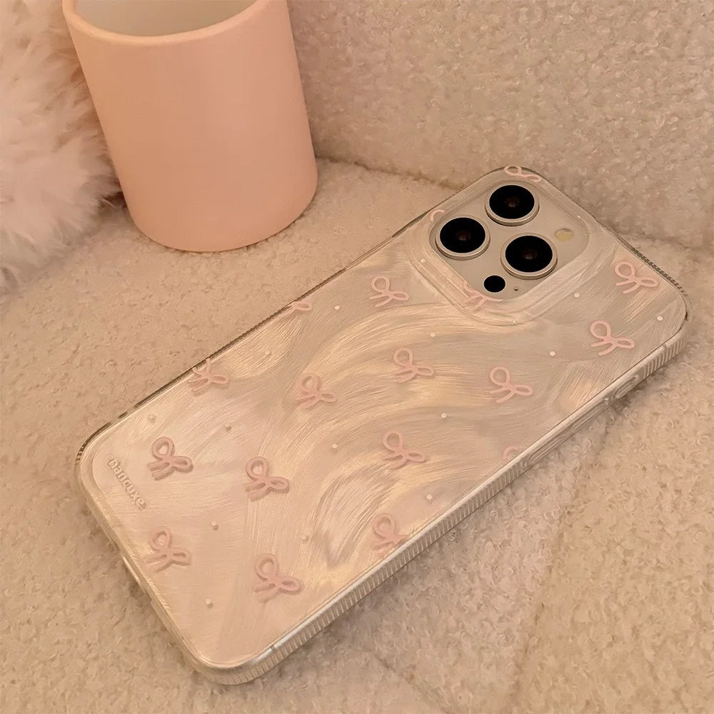 For iPhone 15 Pro Max Case Bow Pattern Aesthetic TPU Phone Cover - 5