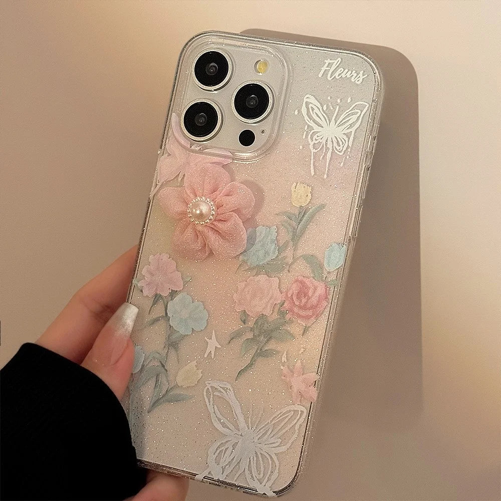 For iPhone 14 Pro Max Case 3D Rose Flower Decor Glitter TPU Phone Cover - 4