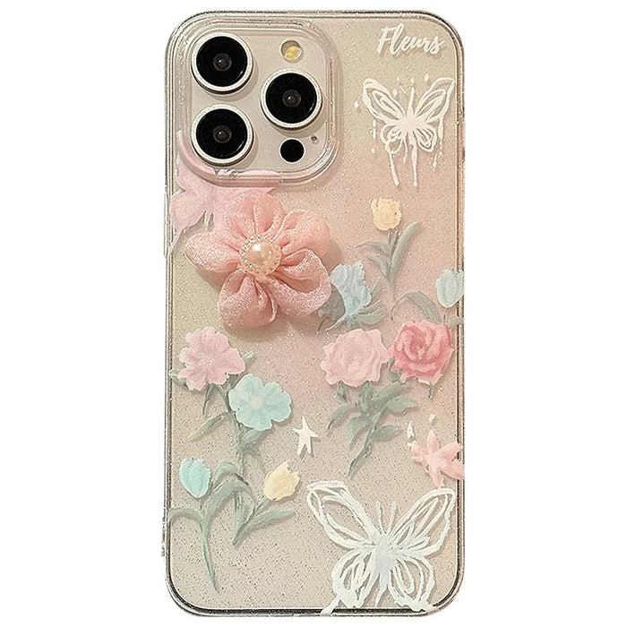 For iPhone 15 Pro Case Soft TPU 3D Rose Flower Shiny Phone Cover - 1
