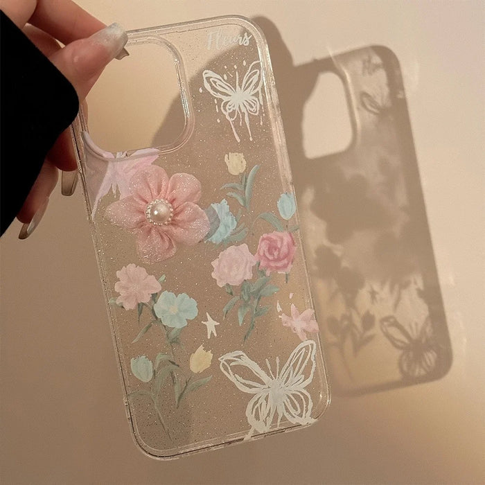 For iPhone 15 Pro Case Soft TPU 3D Rose Flower Shiny Phone Cover - 3