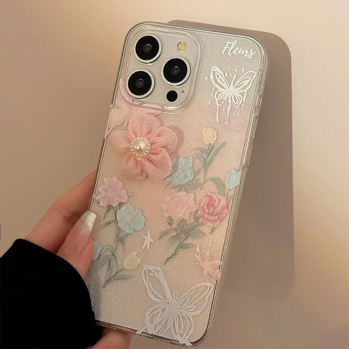 For iPhone 15 Pro Case Soft TPU 3D Rose Flower Shiny Phone Cover - 4