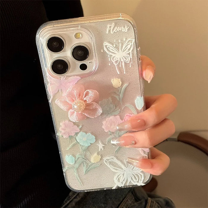 For iPhone 15 Pro Case Soft TPU 3D Rose Flower Shiny Phone Cover - 5