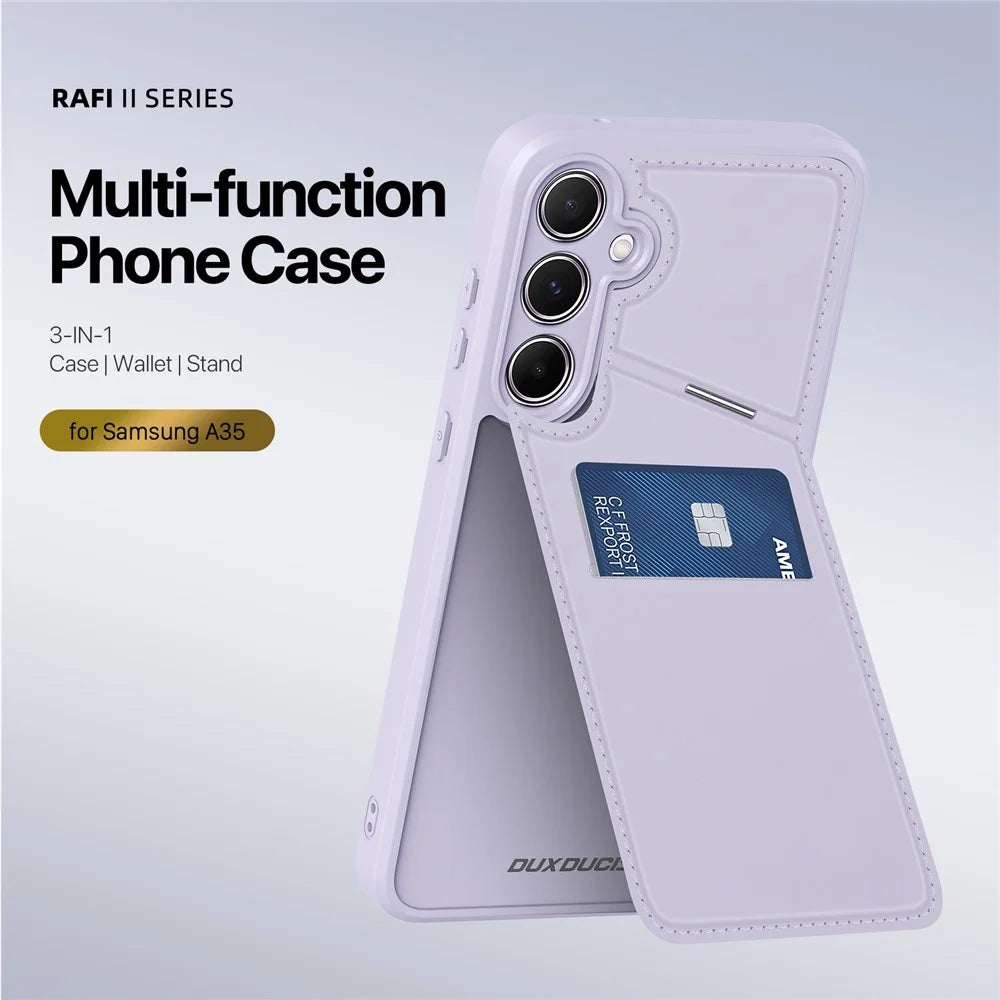 DUX DUCIS Rafi II Series for Samsung Galaxy A35 5G Case RFID Blocking Card Slot PU+TPU Phone Cover - Purple - 4