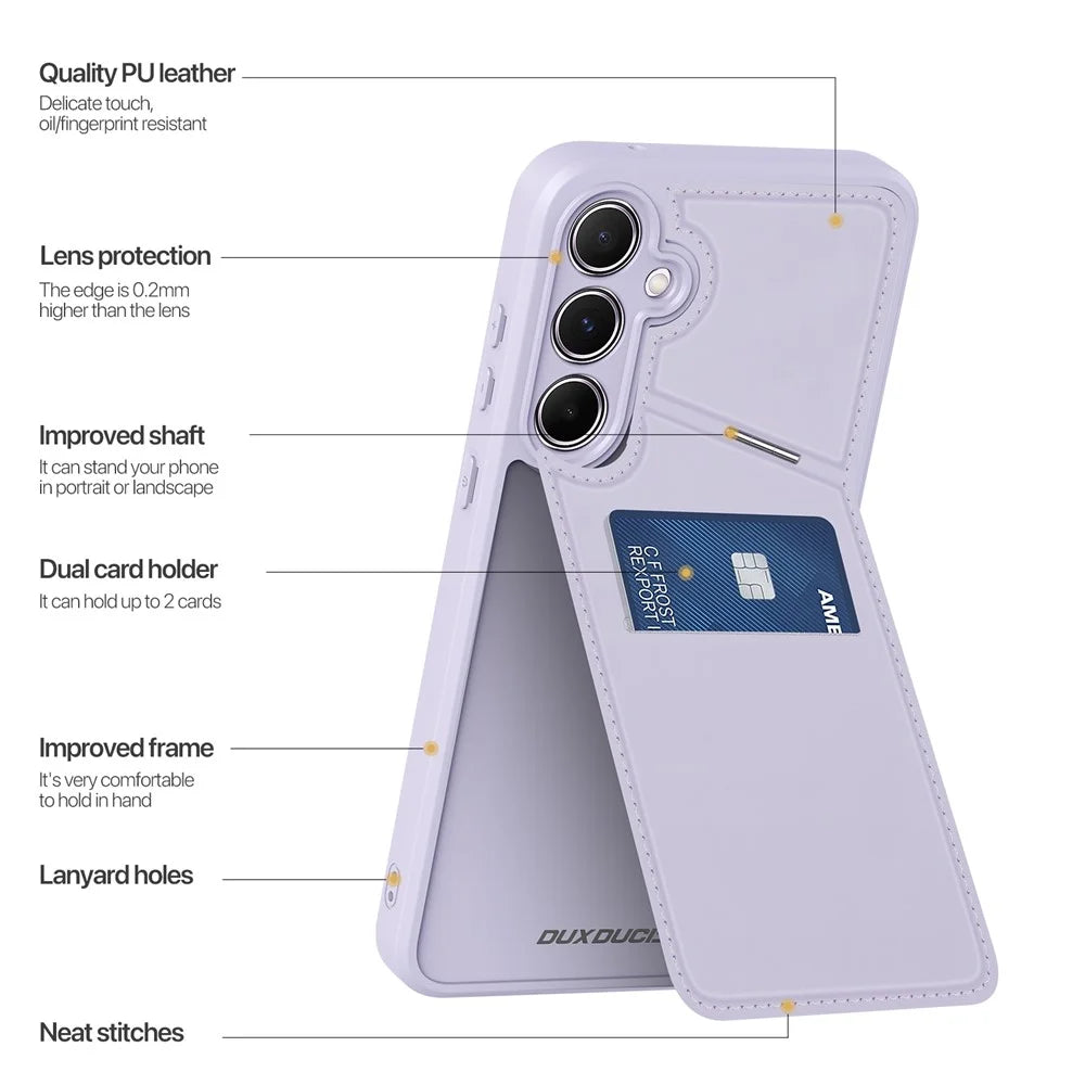 DUX DUCIS Rafi II Series for Samsung Galaxy A35 5G Case RFID Blocking Card Slot PU+TPU Phone Cover - Purple - 5