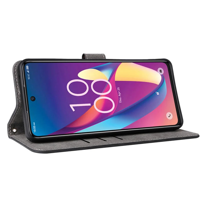 For TCL 50 XL 5G Case RFID Blocking Leather Wallet Stand Feature Phone Cover - Black - 3