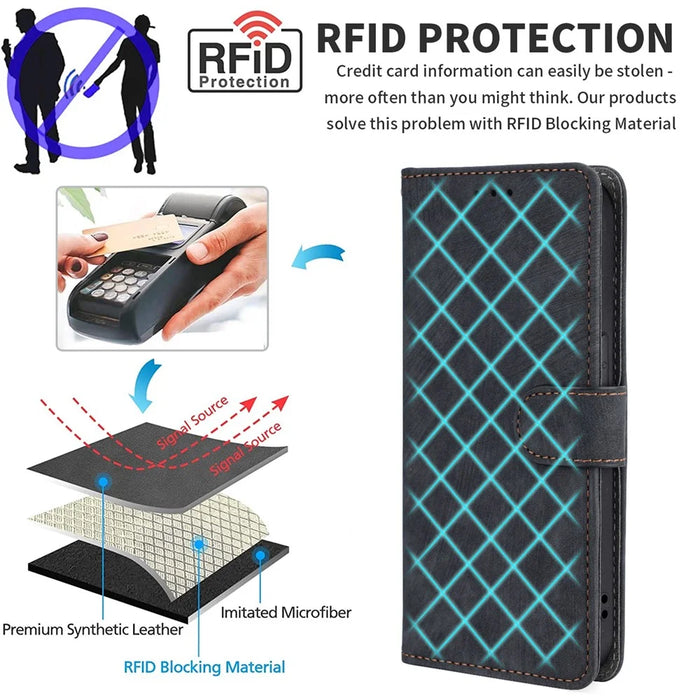 For TCL 50 XL 5G Case RFID Blocking Leather Wallet Stand Feature Phone Cover - Black - 5