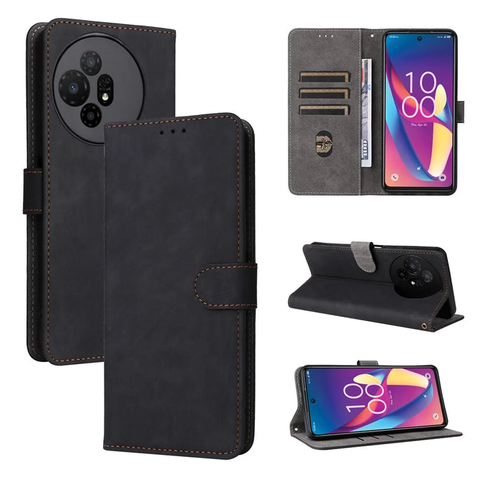 For TCL 50 XL 5G Case RFID Blocking Leather Wallet Stand Feature Phone Cover - Black - 6