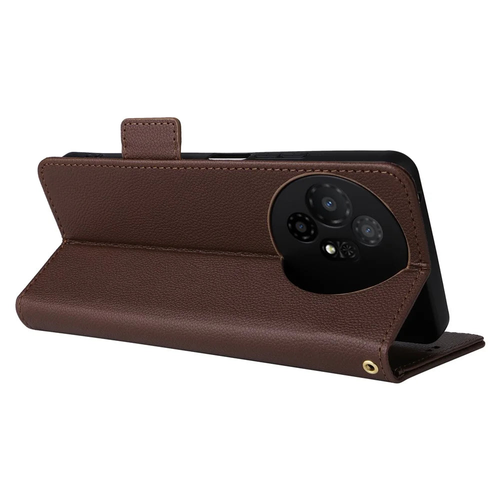 For TCL 50 XL 5G Case with Wrist Strap Litchi Texture PU Leather Wallet Phone Cover - Brown - 4