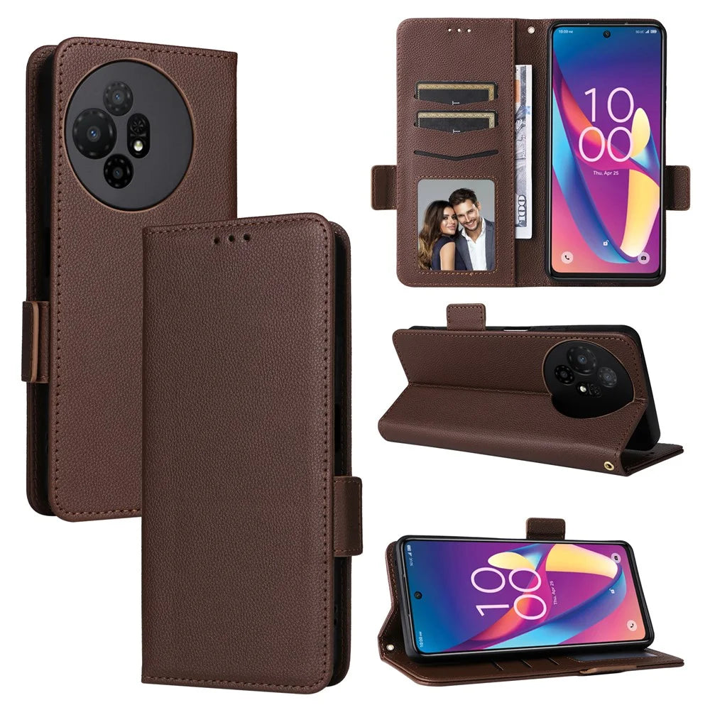 For TCL 50 XL 5G Case with Wrist Strap Litchi Texture PU Leather Wallet Phone Cover - Brown - 7