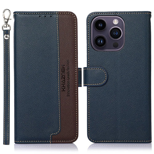 KHAZNEH For iPhone 16 Pro Max Wallet Case RFID Blocking Stand Leather Phone Cover - Blue - 1