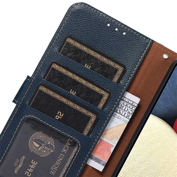 KHAZNEH For iPhone 16 Case RFID Blocking Wallet Leather Folio Flip Phone Cover - Blue - 5