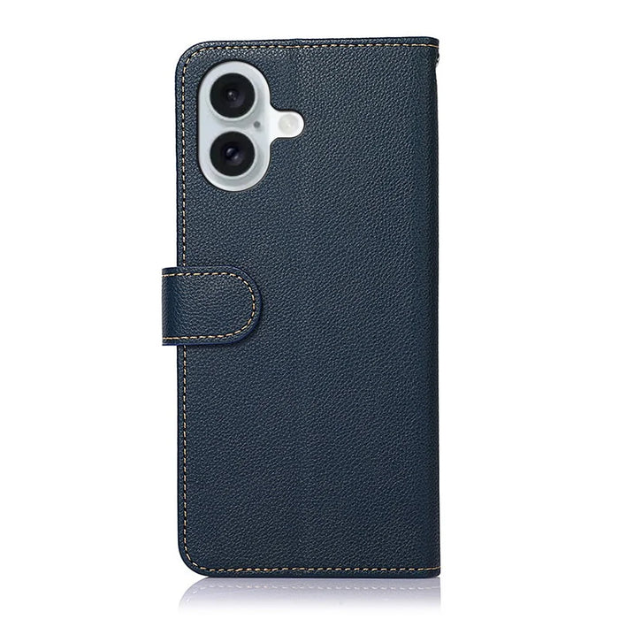 KHAZNEH For iPhone 16 Case RFID Blocking Wallet Leather Folio Flip Phone Cover - Blue - 7