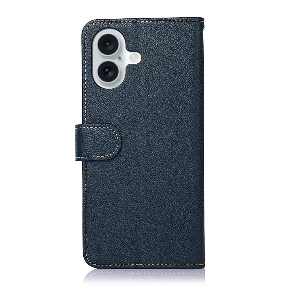 KHAZNEH For iPhone 16 Plus Case RFID Blocking Stand Leather Wallet Phone Cover - Blue - 7