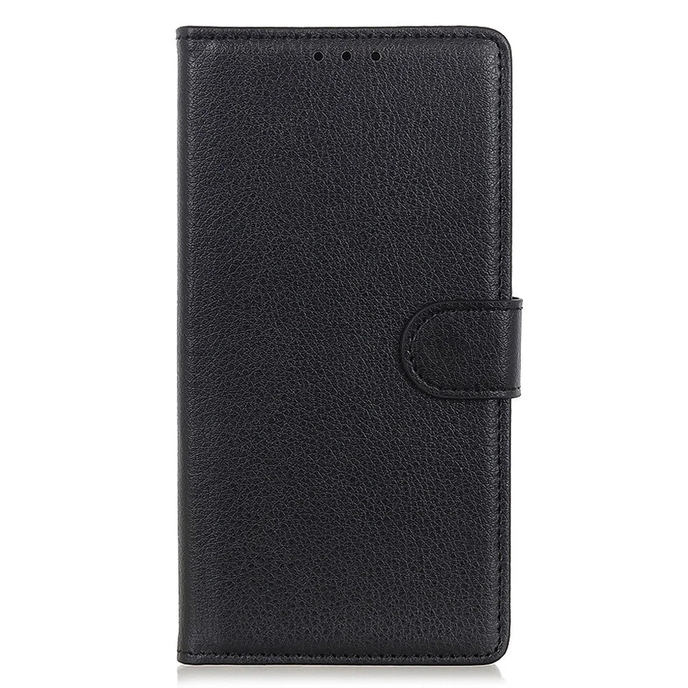 For iPhone 16 Plus Leather Case Wallet Card Slots Litchi Texture Flip Phone Cover - Black - 7