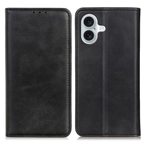For iPhone 16 Case Magnetic Absorption Split Leather Folio Phone Cover - Black - 1