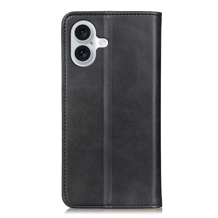 For iPhone 16 Case Magnetic Absorption Split Leather Folio Phone Cover - Black - 7