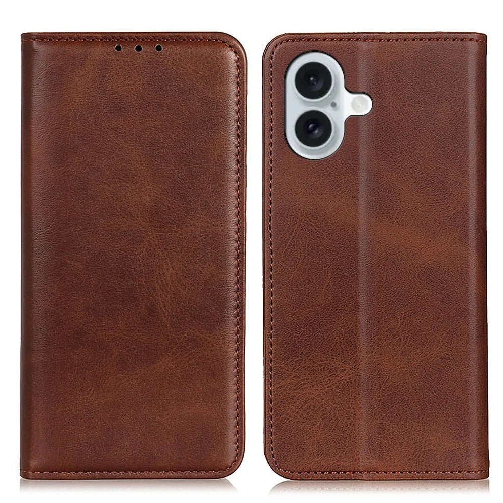 For iPhone 16 Plus Case Wallet Stand Split Leather Phone Cover Auto Magnetic Closed - Coffee - 1