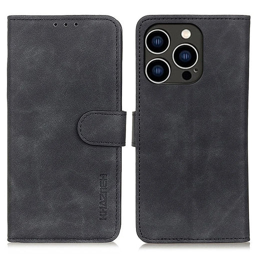 KHAZNEH For iPhone 16 Pro Max Case Vintage PU Leather Folio Phone Cover with Card Slots - Black - 1
