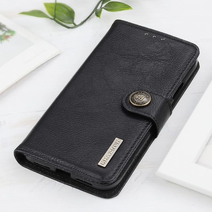 KHAZNEH For iPhone 16 Pro Max Case Cowhide Texture Leather Flip Phone Cover with Wallet - Black - 7