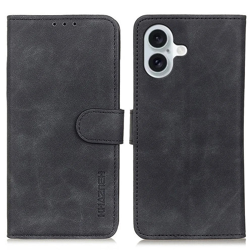 KHAZNEH For iPhone 16 Plus Case Retro Leather Cash / Card Holder Phone Cover - Black - 1