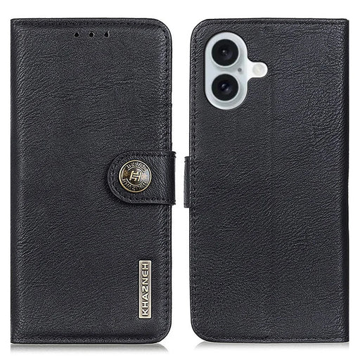 KHAZNEH For iPhone 16 Case Cowhide Texture Leather Phone Cover - Black - 1