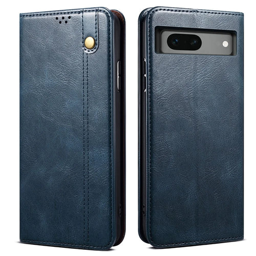 For Google Pixel 8a Case Waxy Crazy Horse Leather Phone Cover - Blue - 1