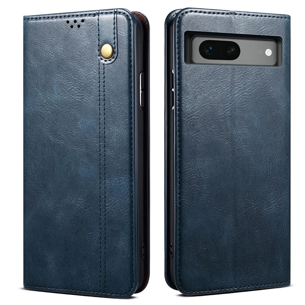 For Google Pixel 8a Case Waxy Crazy Horse Leather Phone Cover - Blue - 1