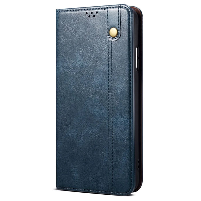 For Google Pixel 8a Case Waxy Crazy Horse Leather Phone Cover - Blue - 5