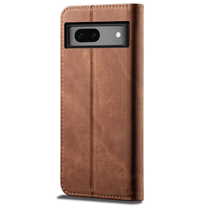 For Google Pixel 8a Case Jeans Cloth Texture Leather Phone Cover with Cash Card Holder - Coffee - 6