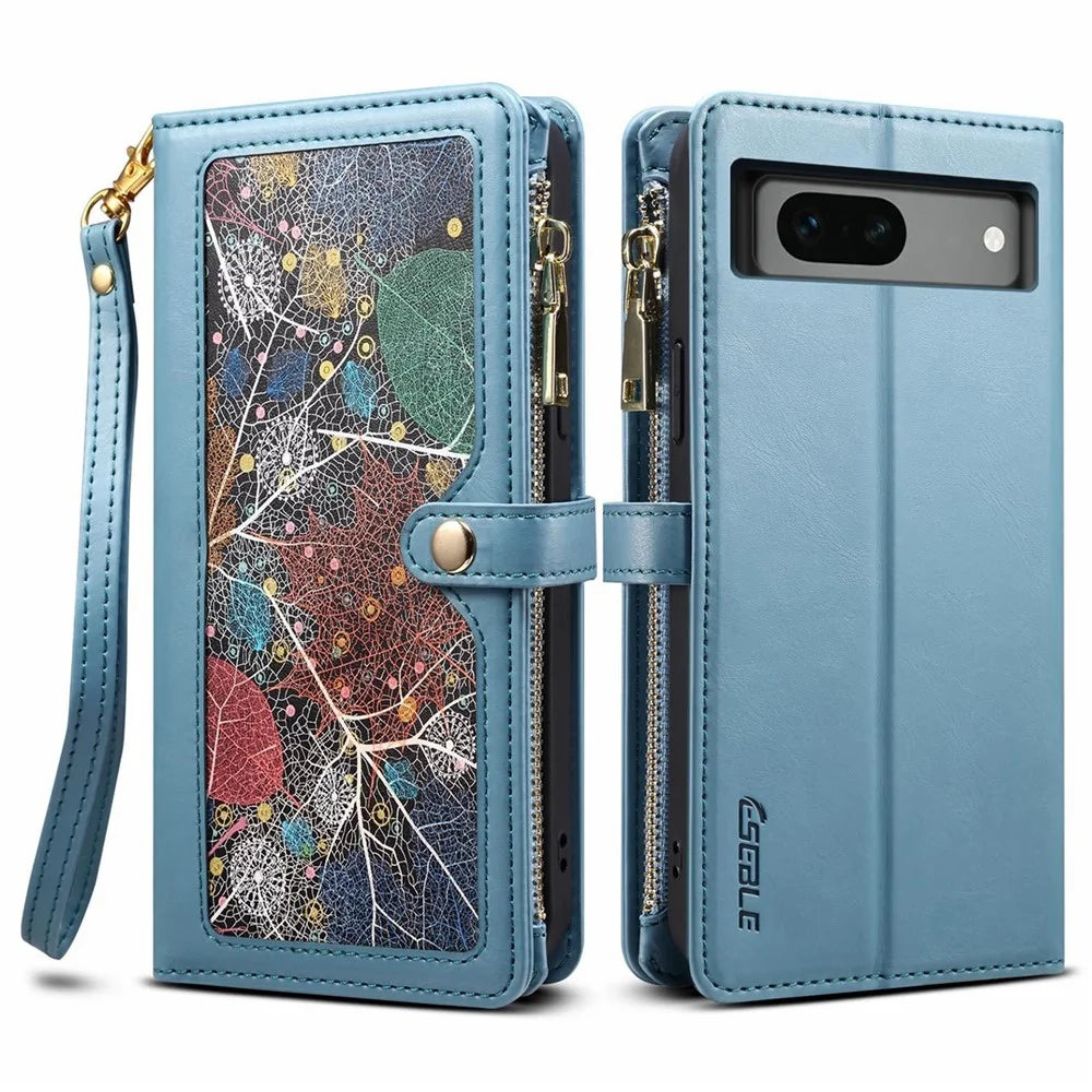 ESEBLE Galaxy Series For Google Pixel 8a Case Leather Pattern  RFID Blocking Phone Cover - Blue - 1