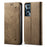 For Realme C65 4G Case Leather Jeans Cloth Texture Folio Flip Phone Cover - Khaki - 1