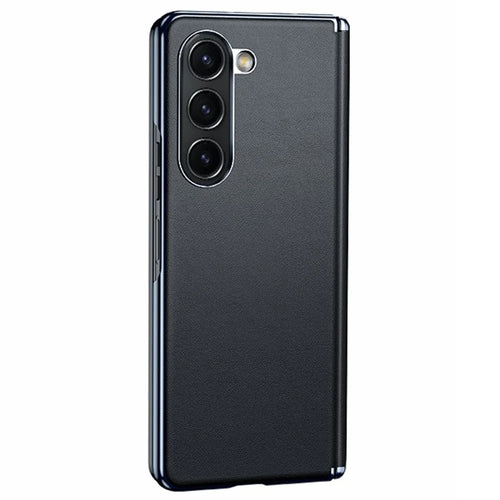 For Samsung Galaxy Z Fold6 5G Case Electroplating PU Leather+PC Phone Cover with Hinge Protection - Black - 1