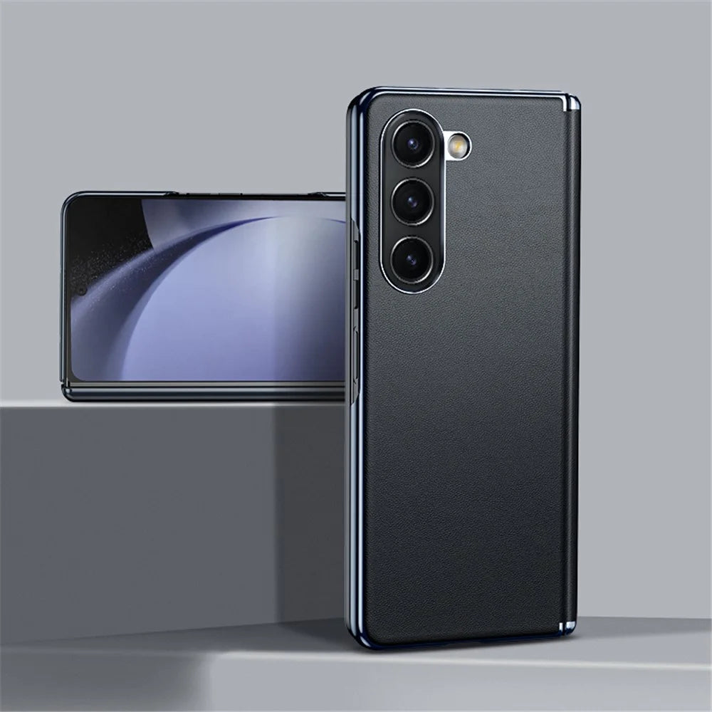 For Samsung Galaxy Z Fold6 5G Case Electroplating PU Leather+PC Phone Cover with Hinge Protection - Black - 3