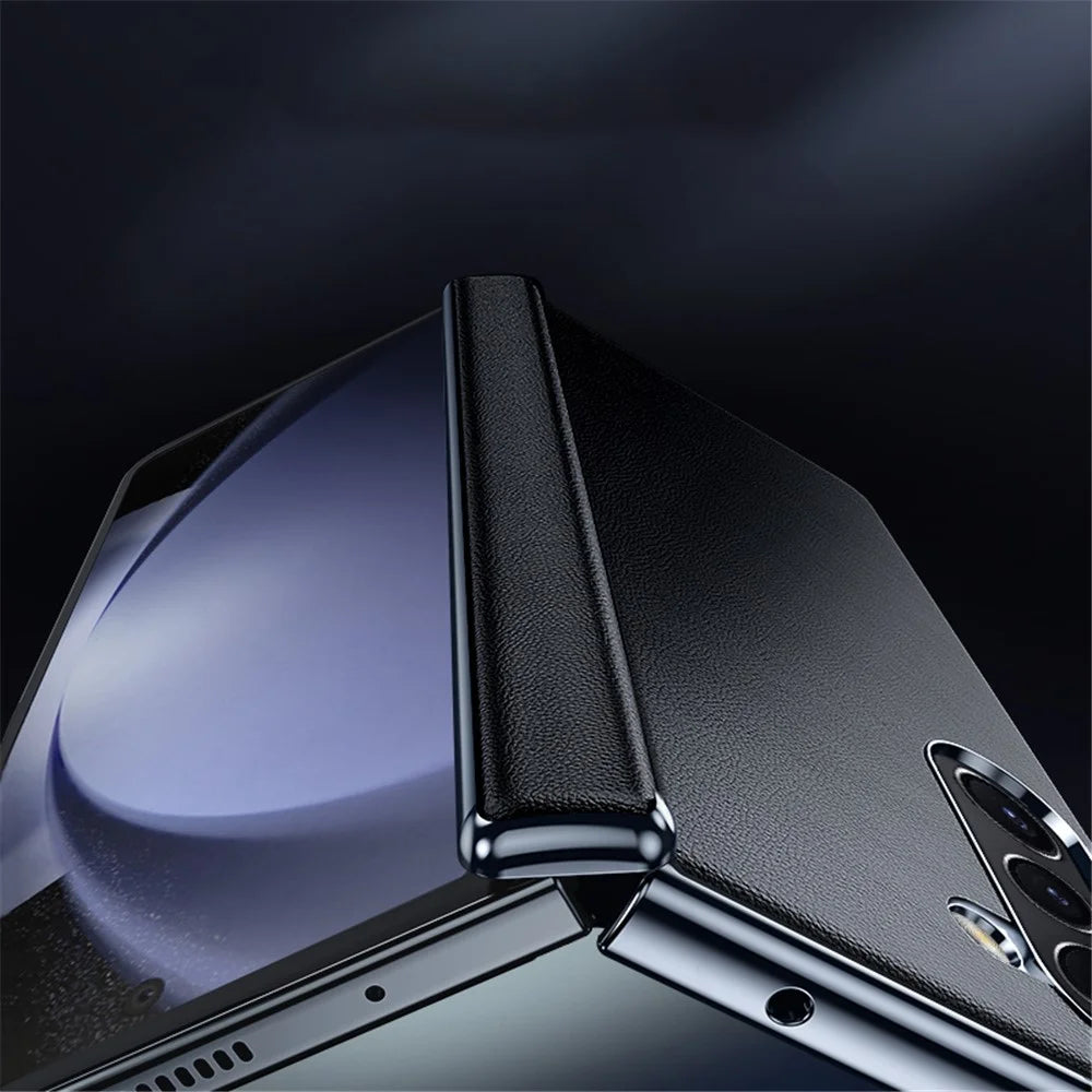 For Samsung Galaxy Z Fold6 5G Case Electroplating PU Leather+PC Phone Cover with Hinge Protection - Black - 6