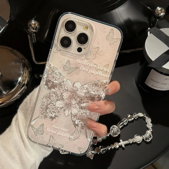 For iPhone 15 Pro Case Butterfly Pattern IMD TPU Phone Cover with Hand Chain - 3