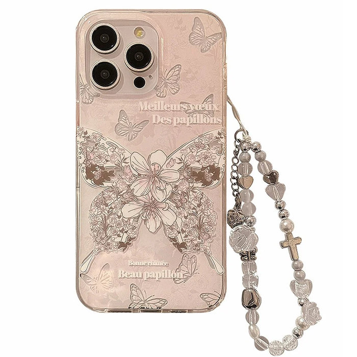 For iPhone 14 Pro Max Case IMD Butterfly Pattern TPU Phone Shell with Hand Strap - 1