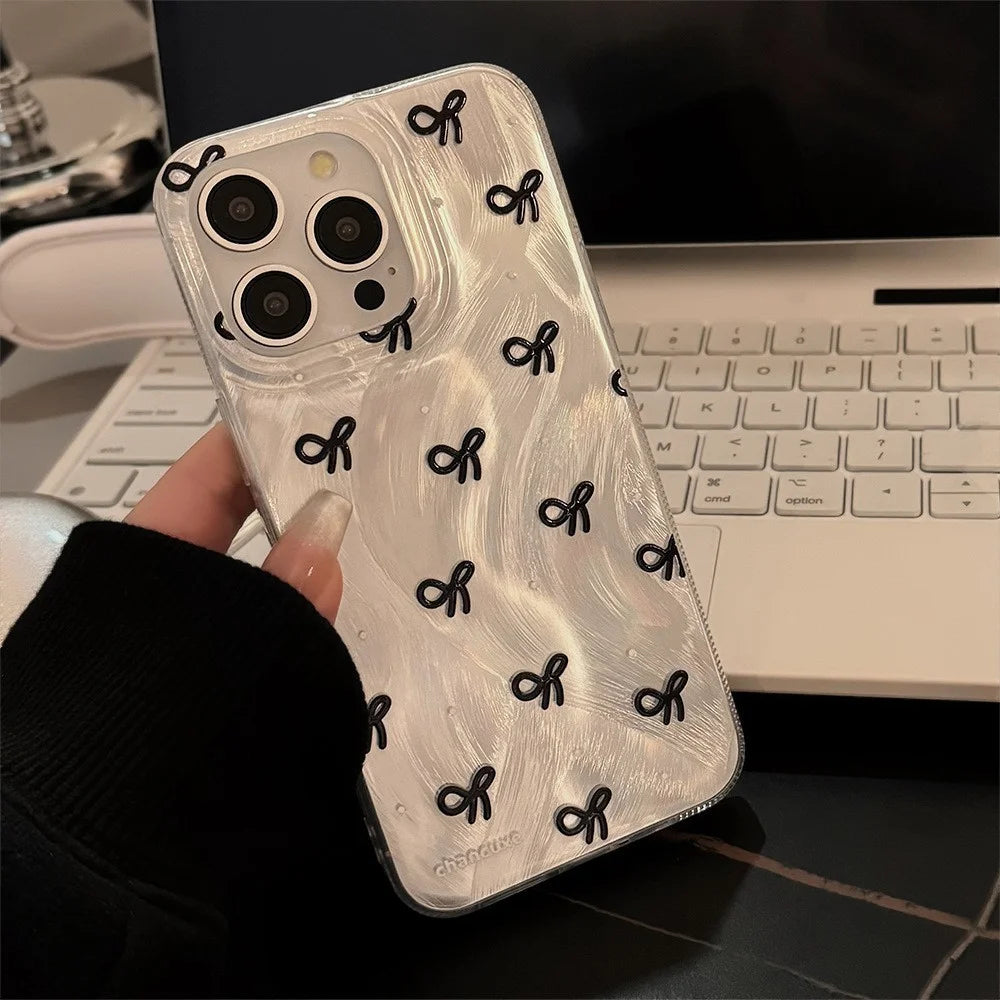 For iPhone 15 Pro Case Bow Pattern Decoration Soft TPU Phone Cover - 4