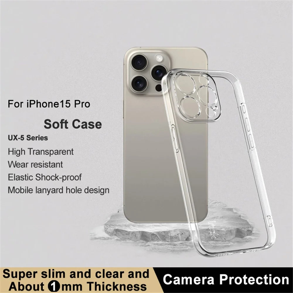 IMAK UX-5 Series for iPhone 15 Pro Clear Case Shockproof TPU Slim Phone Cover - 3