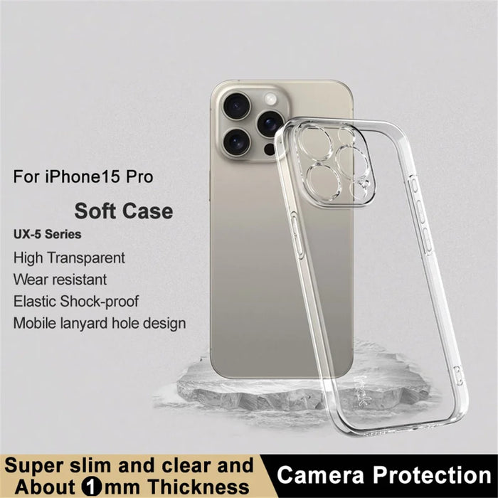 IMAK UX-5 Series for iPhone 15 Pro Clear Case Shockproof TPU Slim Phone Cover - 3