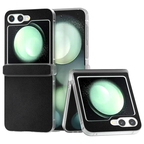 For Samsung Galaxy Z Flip5 5G Case Hinge Protection Leather+PC Anti-Slip Phone Cover - Black - 1