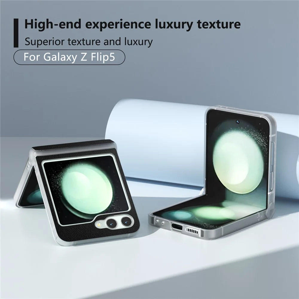 For Samsung Galaxy Z Flip5 5G Case Hinge Protection Leather+PC Anti-Slip Phone Cover - Black - 2