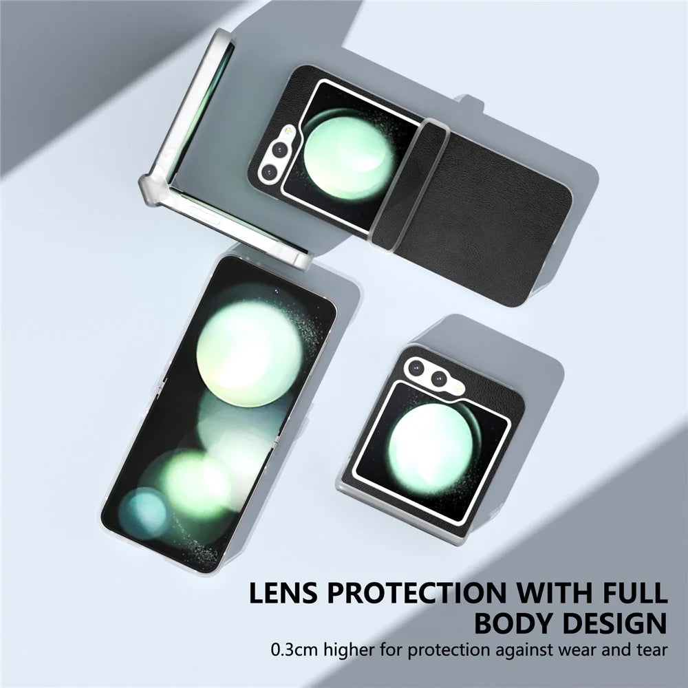 For Samsung Galaxy Z Flip5 5G Case Hinge Protection Leather+PC Anti-Slip Phone Cover - Black - 3