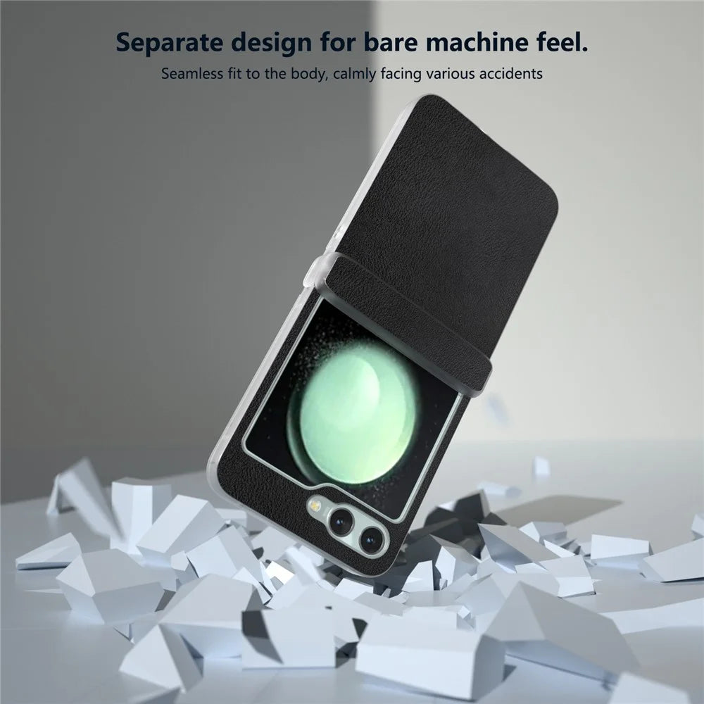 For Samsung Galaxy Z Flip5 5G Case Hinge Protection Leather+PC Anti-Slip Phone Cover - Black - 4