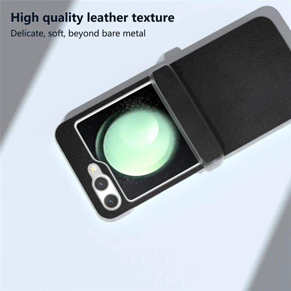For Samsung Galaxy Z Flip5 5G Case Hinge Protection Leather+PC Anti-Slip Phone Cover - Black - 5