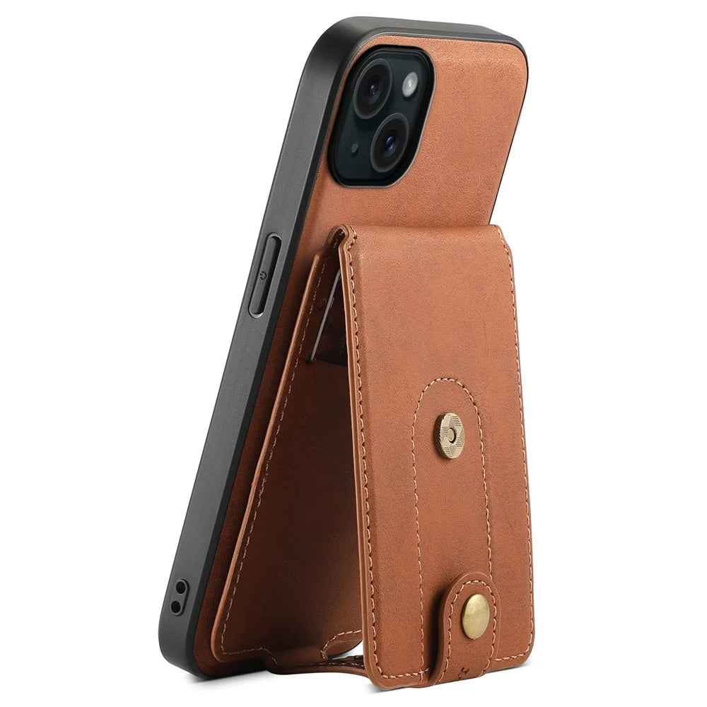 DENIOR D14 For iPhone 15 Plus Magnetic Case Detachable 2-in-1 Design Leather Retro Back Cover - Brown - 2