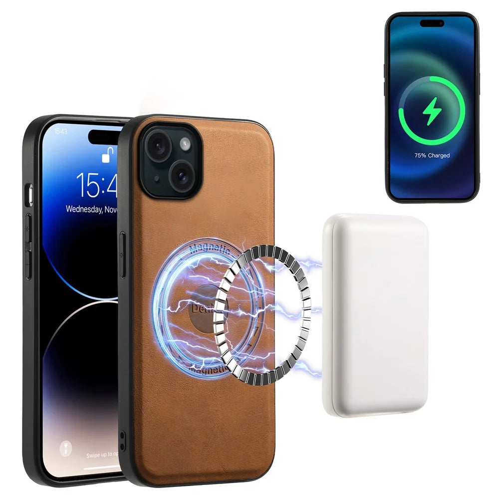 DENIOR D14 For iPhone 15 Plus Magnetic Case Detachable 2-in-1 Design Leather Retro Back Cover - Brown - 5