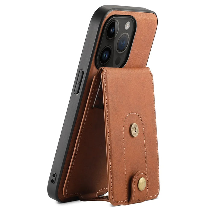DENIOR D14 For iPhone 14 Pro Case Retro Leather Coated PC+TPU Kickstand Phone Cover Magnetic Detachable - Brown - 2