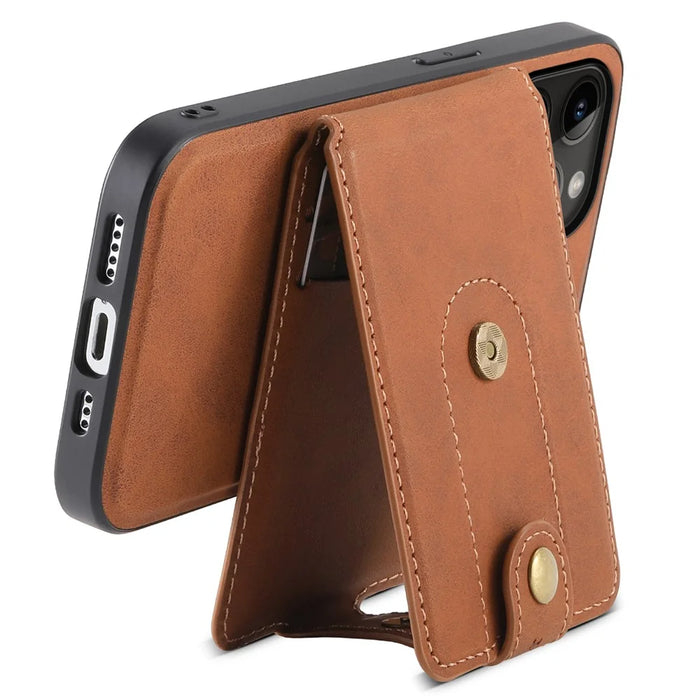 DENIOR D14 For iPhone 14 Pro Case Retro Leather Coated PC+TPU Kickstand Phone Cover Magnetic Detachable - Brown - 3