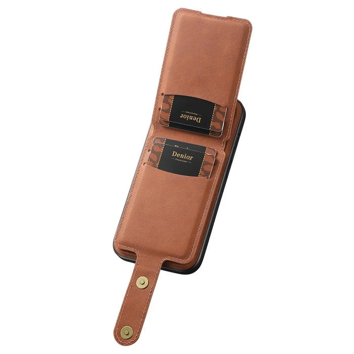 DENIOR D14 For iPhone 14 Pro Case Retro Leather Coated PC+TPU Kickstand Phone Cover Magnetic Detachable - Brown - 4